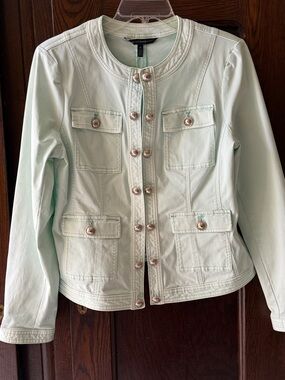 White House Black Market Mint Green Jean Jacket with Button Front